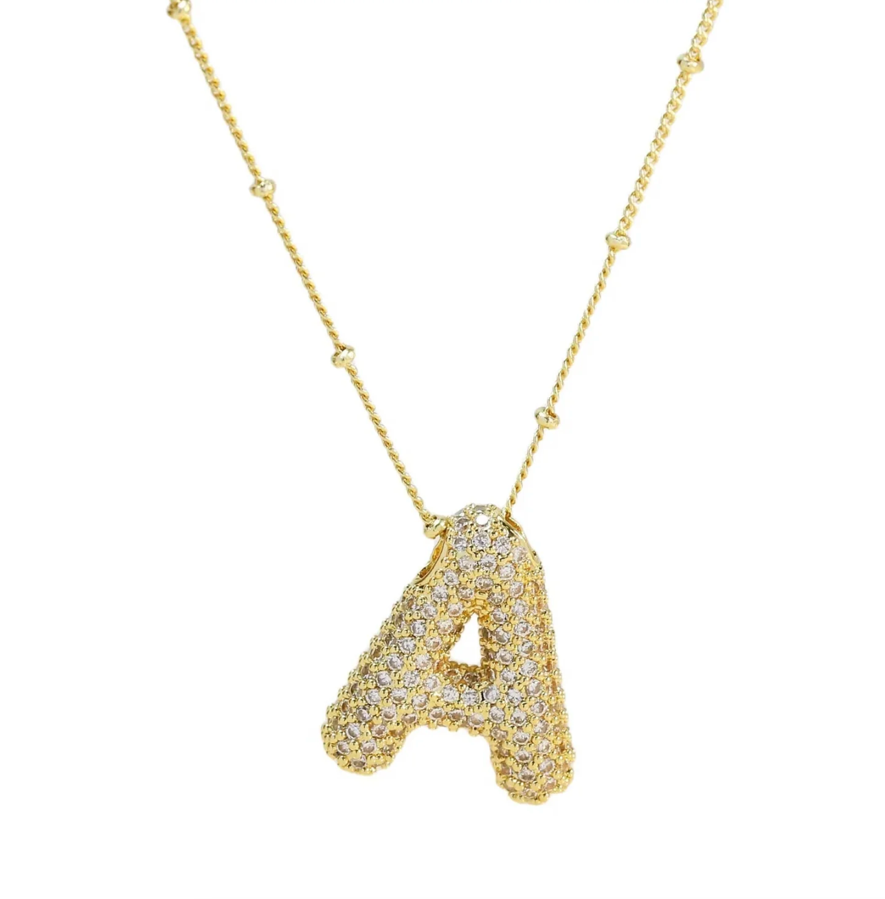 18k Gold Initial CZ Balloon Bubble Necklace
